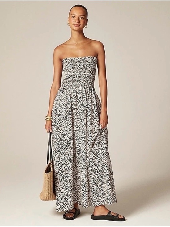 J. Crew Dresses & Skirts - J. Crew Strapless Smocked Maxi Dress in White and Black Leopard